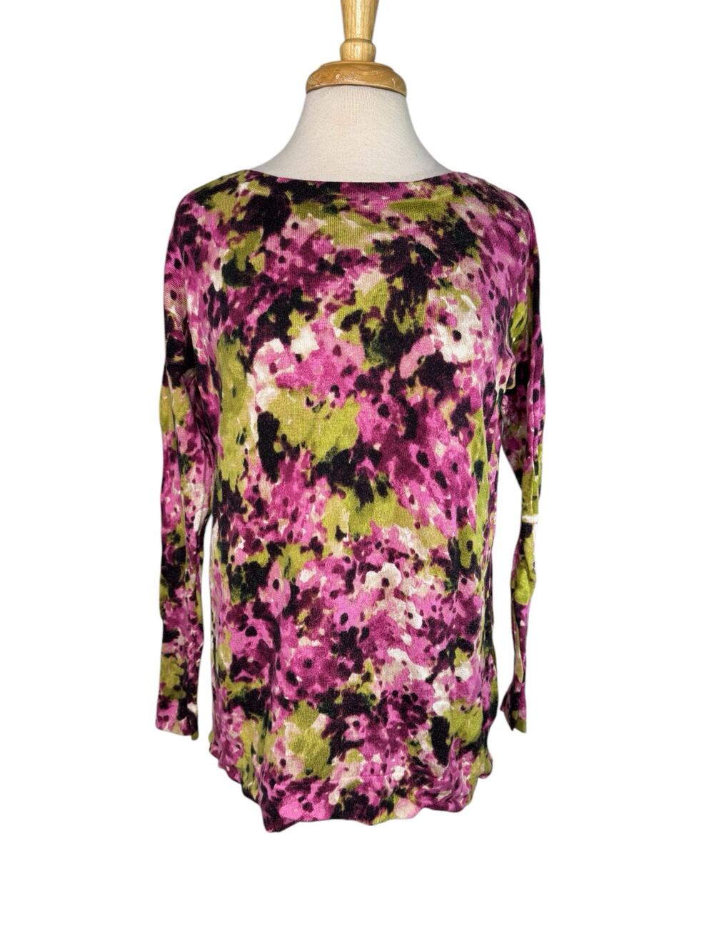 J.JILL Abstract Floral Knit Long Sleeve Top Size XS Women Cotton Blend Crew Neck